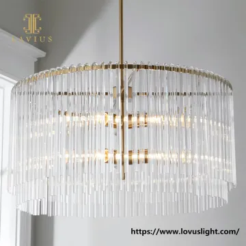 U-shaped long strip crystal chandelier Gold brass concise design pendant light for villa kitchen living room