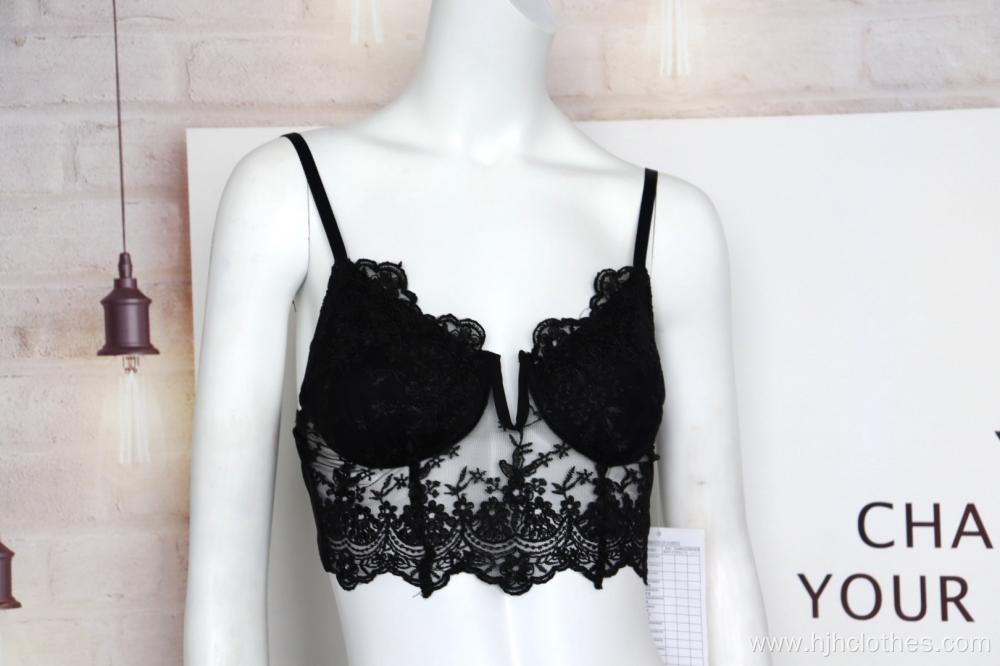 Lace Mesh Embroidered Caged Bralette