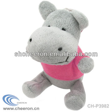 Plush and stuffed hippo with pink T shirt