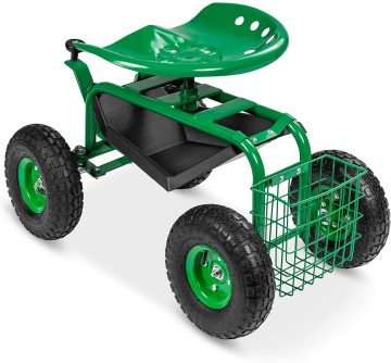Rolling Garden Cart with Work Seat and Tool Tray