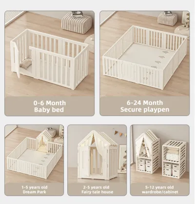 Large Baby Safety Fence: MIGO Bear New Design Clear Children Plastic Square Indoor Playyard with Gate for Bedroom and Kids Playpens
