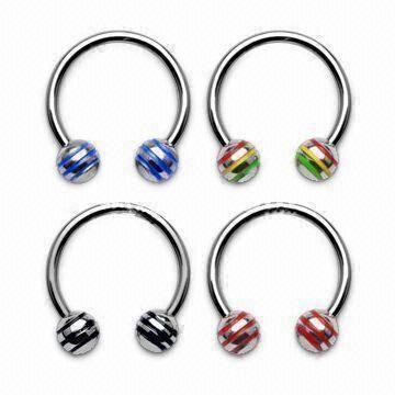 316L Surgical Stainless Steel Horse Shoe with Striped Balls, Different Sizes are Available