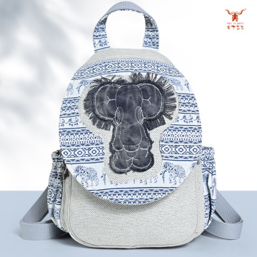 Mochila Elegante De Lino De Algodón Con Diseño De Elefante