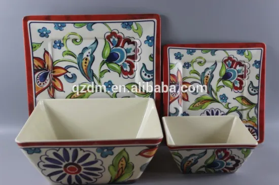 Square Melamine Plate and Bowl Set