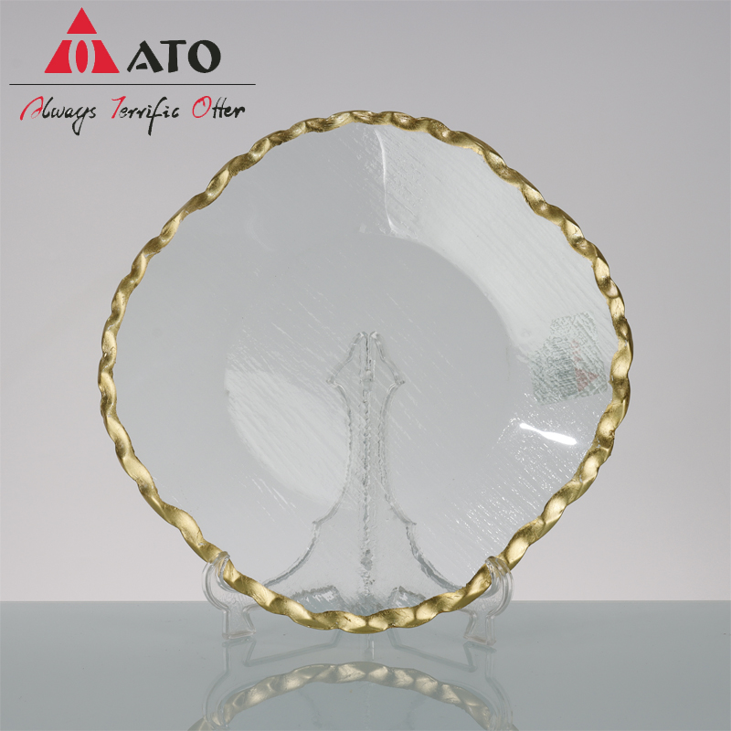 Household Round Shape Transparent Gold Rim glass Plates