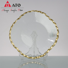 Household Round Shape Transparent Gold Rim glass Plates