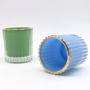 Ribbed Glass Candle Jars With Gold Rim