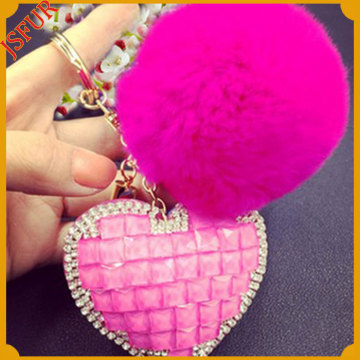 Car Keyring Accessory Diamond Luxury Fur Bag Heart Keychain