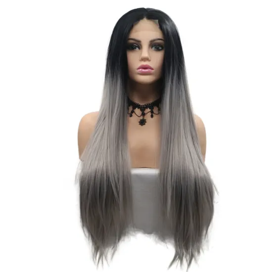 Top Lace Grey Color Wig Gray Lace Front Synthetic Hair Wig
