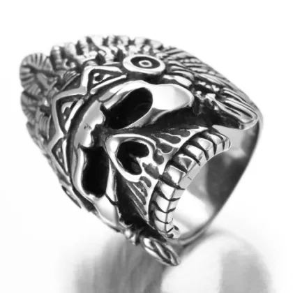 Indian chief stainless steel skull ring