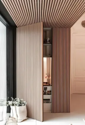 Elegant Wooden Slat Door for Household Privacy