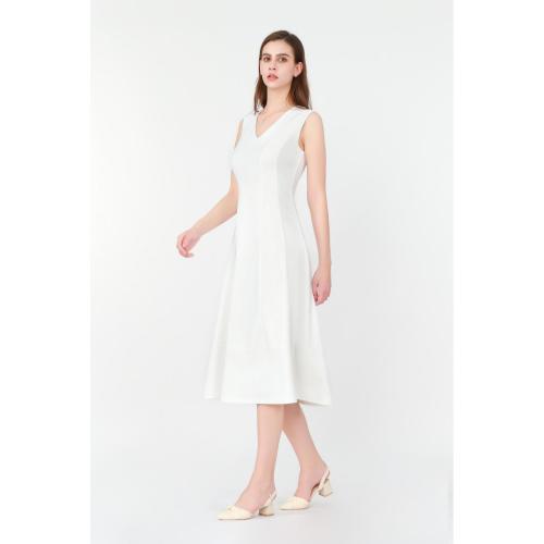 New Dresses For Women V-necked Sleeveless Knit White Dress Factory