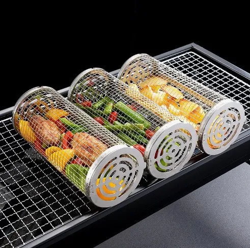 Stainless Steel Grill Grates for Outdoor BBQ: Round Grilling Basket with Removable Mesh Cover