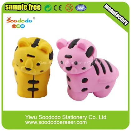3D tiger kid eraser ,Animal rubber school office eraser