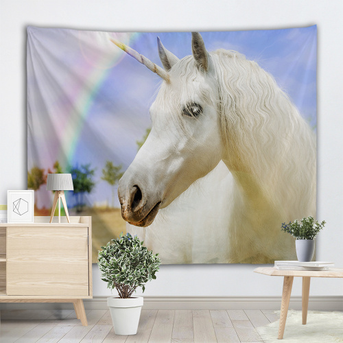 Unicorn White Tapestry Rainbow Wall Hanging Animal Tapestry for Livingroom Bedroom Home Dorm Decor