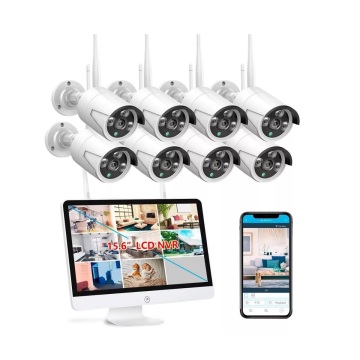Wireless 8-Pc Bullet CCTV Camera Kit with 5MP NVR - Easy Installation Outdoor IP Network Set with Monitor
