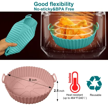 Food Grade Silicone Air Fryer Liners - Easy Cleaning Pot Pan Basket Liners