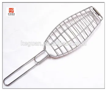 B-020 hot sale popular wooden handle fish design stainless steel bbq grill