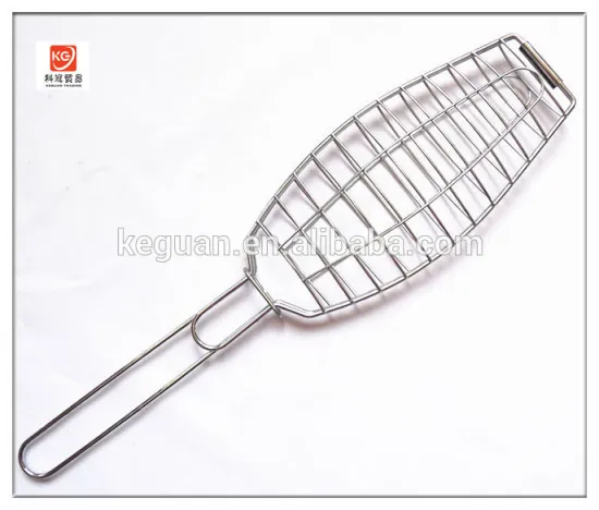 B-020 hot sale popular wooden handle fish design stainless steel bbq grill