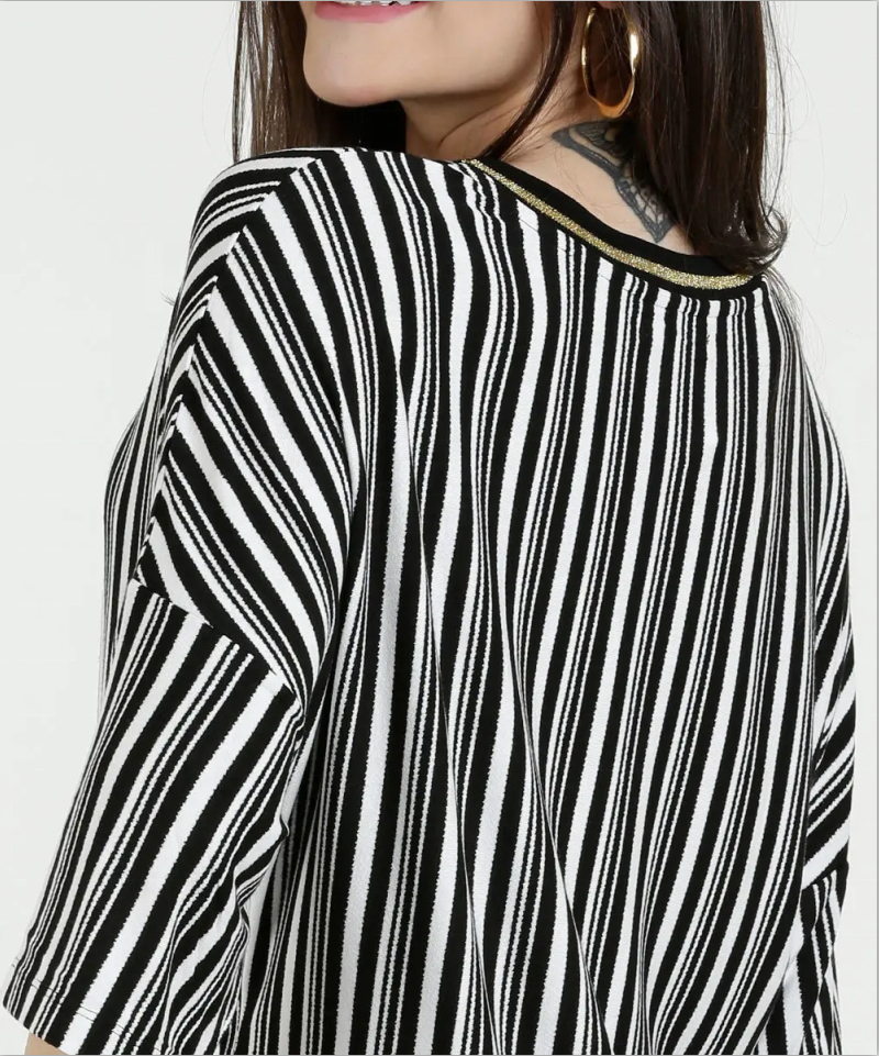 Colorful Striped Cotton Blend Polyester contrast collar Top