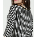 Colorful Striped Cotton Blend Polyester contrast collar Top