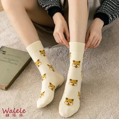 Animal Embroidered Socks Little Bear Spotted Blue Style