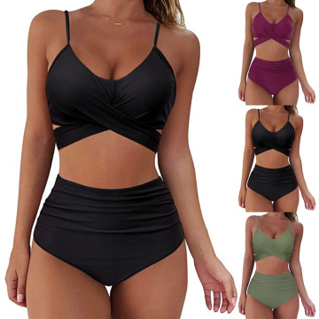 Nylon Padded Push Up Summer Tankini Swimwear Set for Mature Women
