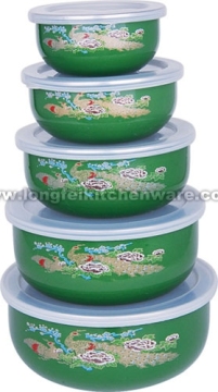 5PCS Storage Bowl Conical Shape With Plastic Cover Dark Color Decor
