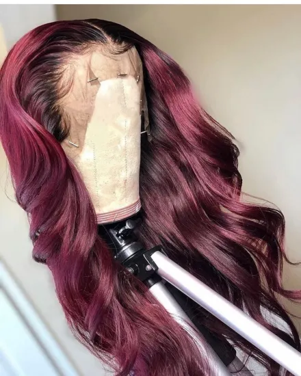 X-TRESS Ombre Wine Red Human Hair Wig With 4*13 Lace Frontal Wigs Raw Indian Mink Natural Hair Wig For Black Women Daily