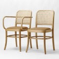 Solid Wood Dining Chair with Rattan Back