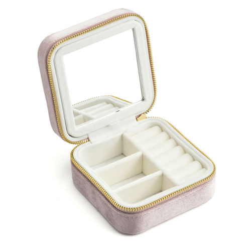 Square Vintage Green Velvet Jewelry Box With Mirror