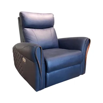 Modern Blue Leather Power Recliner Sofa