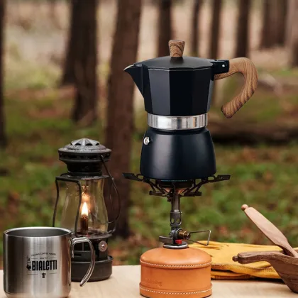 High Quality Italian Wood Stainless Steel Stovetop Espresso Maker Aluminum Coffee Moka Pot