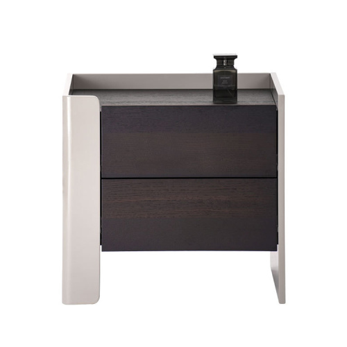 Imbakan solidong kahoy saddle leather bedside table