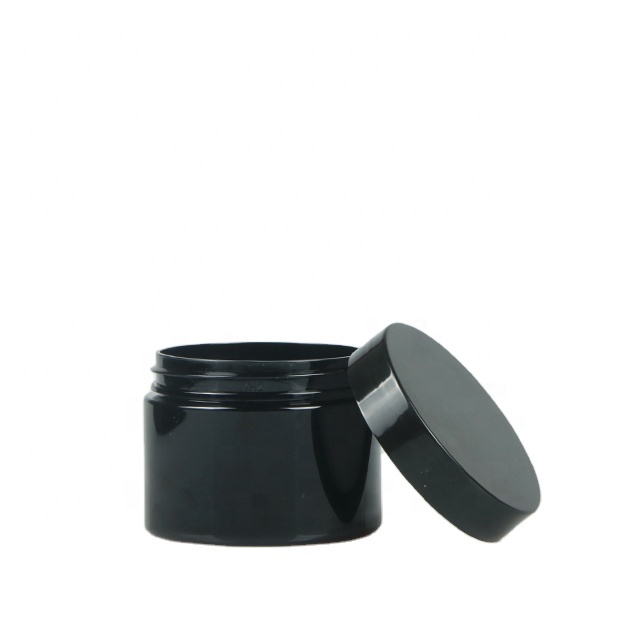 Plastic pet 150g black jar with black lid