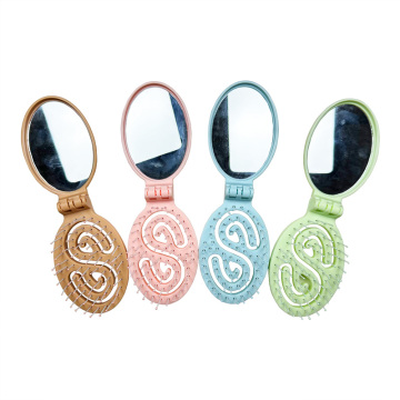 Compact Travel Mirror Hair Brush Set - Small Size Mini Pocket Hairbrush with Mirror
