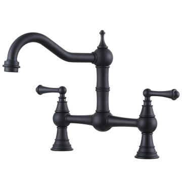 Antique Brass 2 Handle 8 Inch Centerset Black Bridge Kitchen Faucet