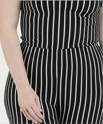 Women Casual V-neck Short Sleeve Stripe Jumpsuits