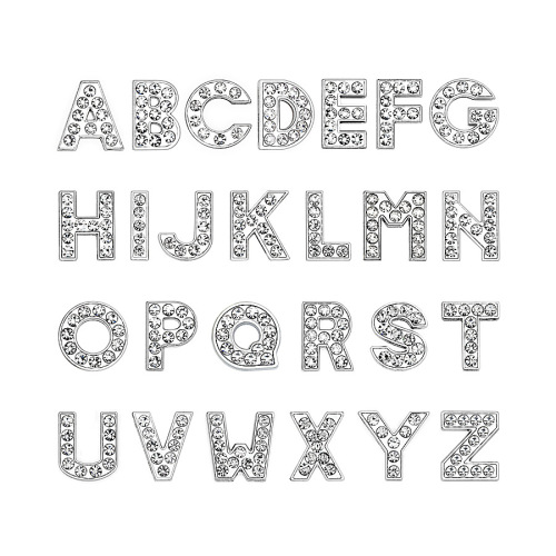 Hot popolare argento strass lettere diapositive dalla a alla z strass slider alfabeto perline iniziali bling lettera charms dichiarazione
