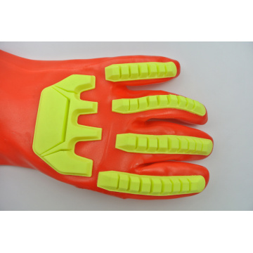 Luvas revestidas de PVC vermelho fluorescente com TPR