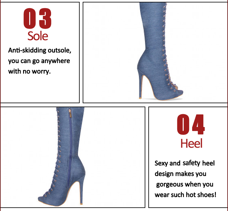 blue high heel over knee jean boots