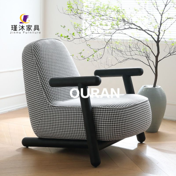 Bold Italian Armchair with Ash Wood and Houndstooth Pattern for Living Room Design