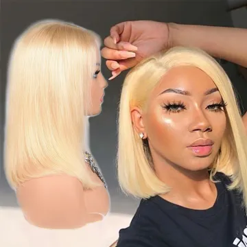 613 Blonde Bob Wigs Human Hair 13x4 Transparent Lace Front Wigs,12inch Short Virgin Hair Lace Wigs
