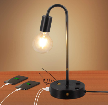 Lampe für industrielle Touch Control Table mit USB -Ladeanschlüssen und Wechselstromversorgungen - 3 -Wege -dimmbare und Vintage -Stil