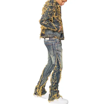 Destroy Washing OEM Custom Mens Denim Jacket