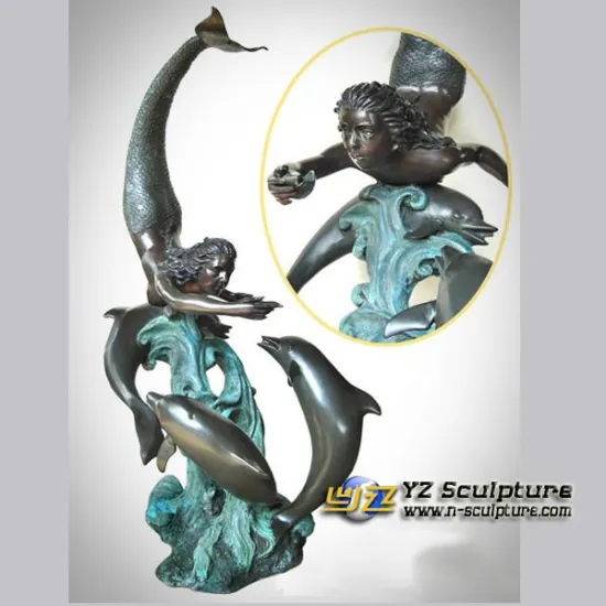 Garden Brass Fountain Statue Sculpture With Mermaid