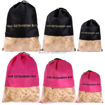 AliLeader Cheap Price Black Pink Color Transparent PVC Wig Storage Bag Non Woven Drawstring Bag For Hair Extensions
