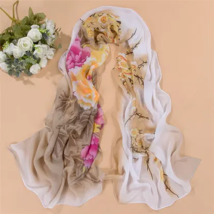 WJ1604 Women Peony Flower Chiffon Scarf Shawl scarves wholesale