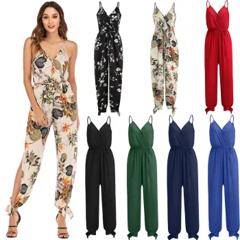 2021 Summer Sexy V Neck Short Sleeve Plus Size One Piece Jumpsuit