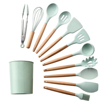 12 Piece Kitchen Utensil Set with Wooden Handles - Wholesale Silicone Cooking Tools
